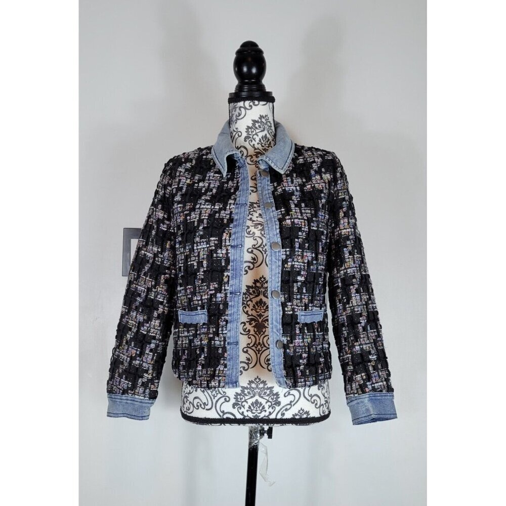 Ecru Womens Black Multi Tweed AND Denim Jacket PM Petite NWT Classic